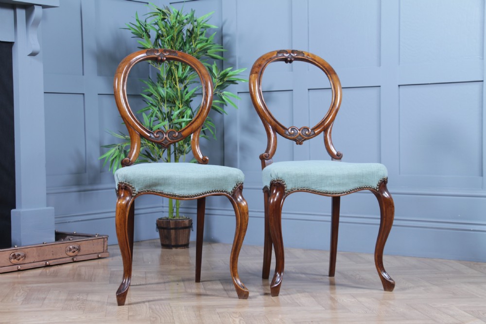 Pair of Antique Victorian Walnut Balloon Back Dining Occasional Chairs Cabriole Serpentine View II