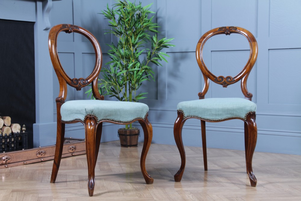 Pair of Antique Victorian Walnut Balloon Back Dining Occasional Chairs Cabriole Serpentine View III
