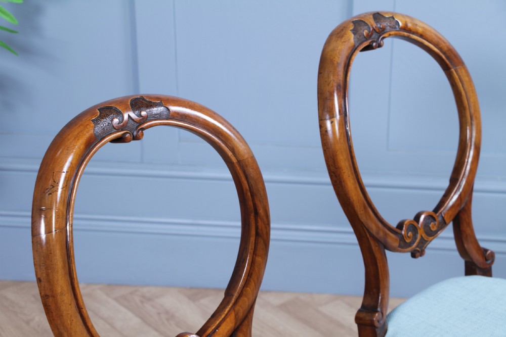 Pair of Antique Victorian Walnut Balloon Back Dining Occasional Chairs Cabriole Serpentine View IV