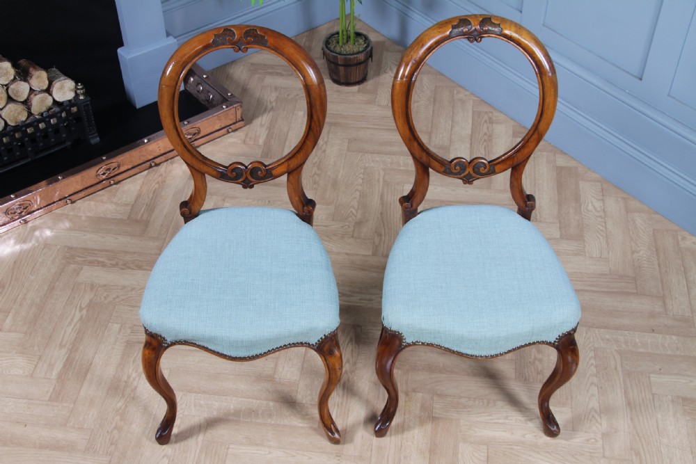 Pair of Antique Victorian Walnut Balloon Back Dining Occasional Chairs Cabriole Serpentine View V