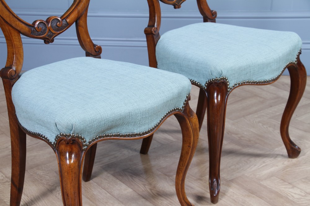 Pair of Antique Victorian Walnut Balloon Back Dining Occasional Chairs Cabriole Serpentine View VI
