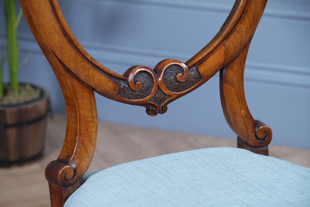 Pair of Antique Victorian Walnut Balloon Back Dining Occasional Chairs Cabriole Serpentine View VIII