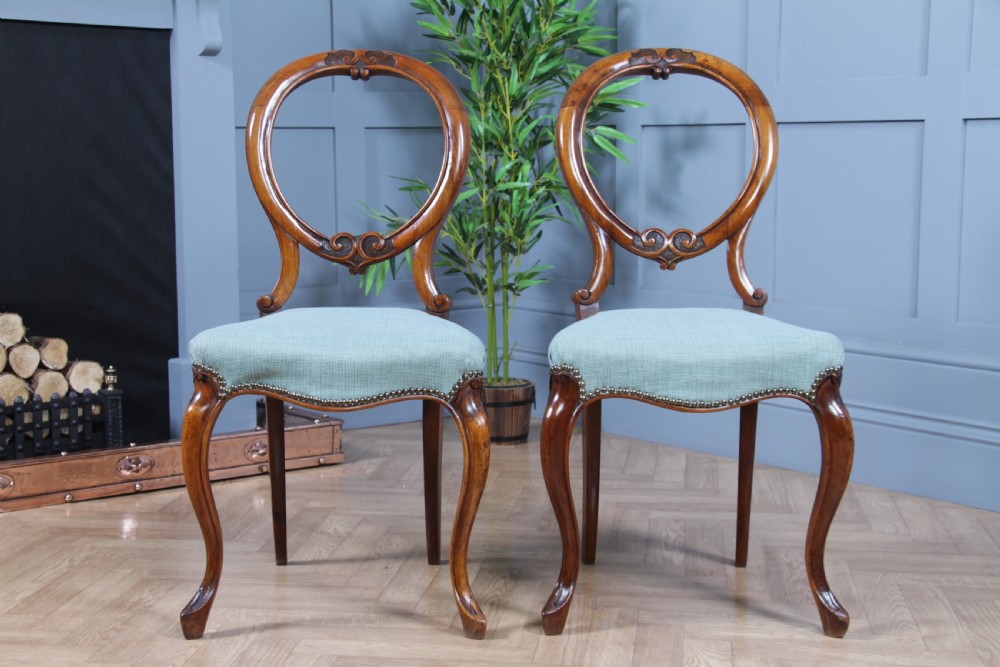 Pair of Antique Victorian Walnut Balloon Back Dining Occasional Chairs Cabriole Serpentine View IX