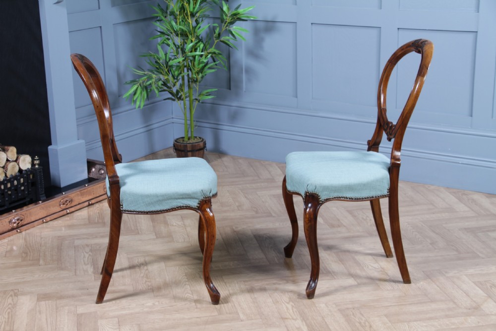 Pair of Antique Victorian Walnut Balloon Back Dining Occasional Chairs Cabriole Serpentine View X