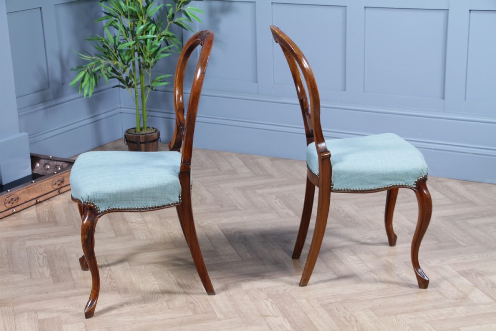 Pair of Antique Victorian Walnut Balloon Back Dining Occasional Chairs Cabriole Serpentine View XI