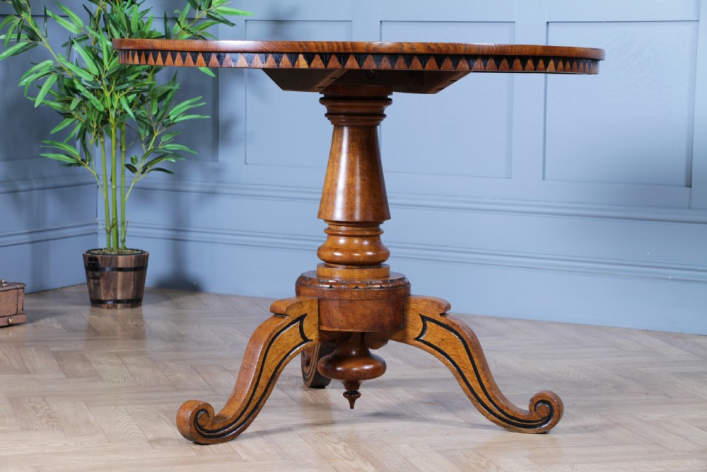 Victorian Aesthetic Movement Geometric Oak Tilt Top Round Breakfast Dining Table View III