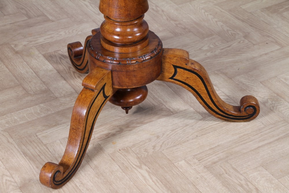 Victorian Aesthetic Movement Geometric Oak Tilt Top Round Breakfast Dining Table View V