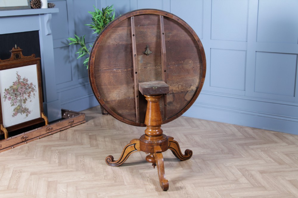Victorian Aesthetic Movement Geometric Oak Tilt Top Round Breakfast Dining Table View VI