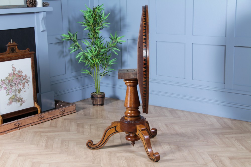 Victorian Aesthetic Movement Geometric Oak Tilt Top Round Breakfast Dining Table View VII