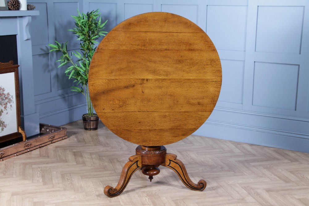 Victorian Aesthetic Movement Geometric Oak Tilt Top Round Breakfast Dining Table View IX