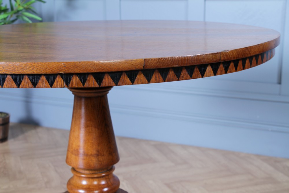 Victorian Aesthetic Movement Geometric Oak Tilt Top Round Breakfast Dining Table View XII