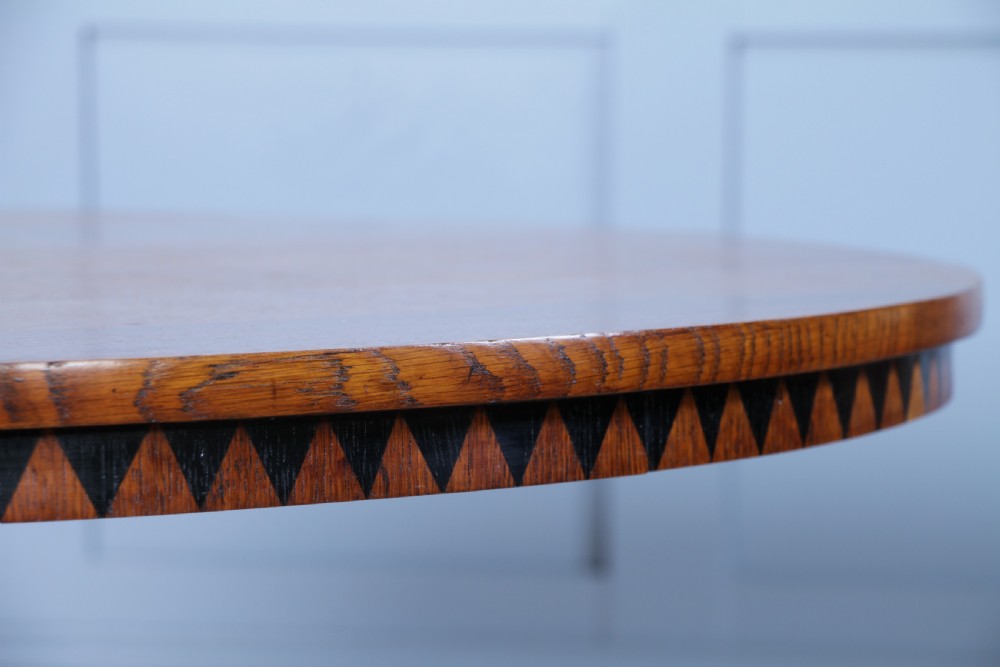Victorian Aesthetic Movement Geometric Oak Tilt Top Round Breakfast Dining Table View XIII