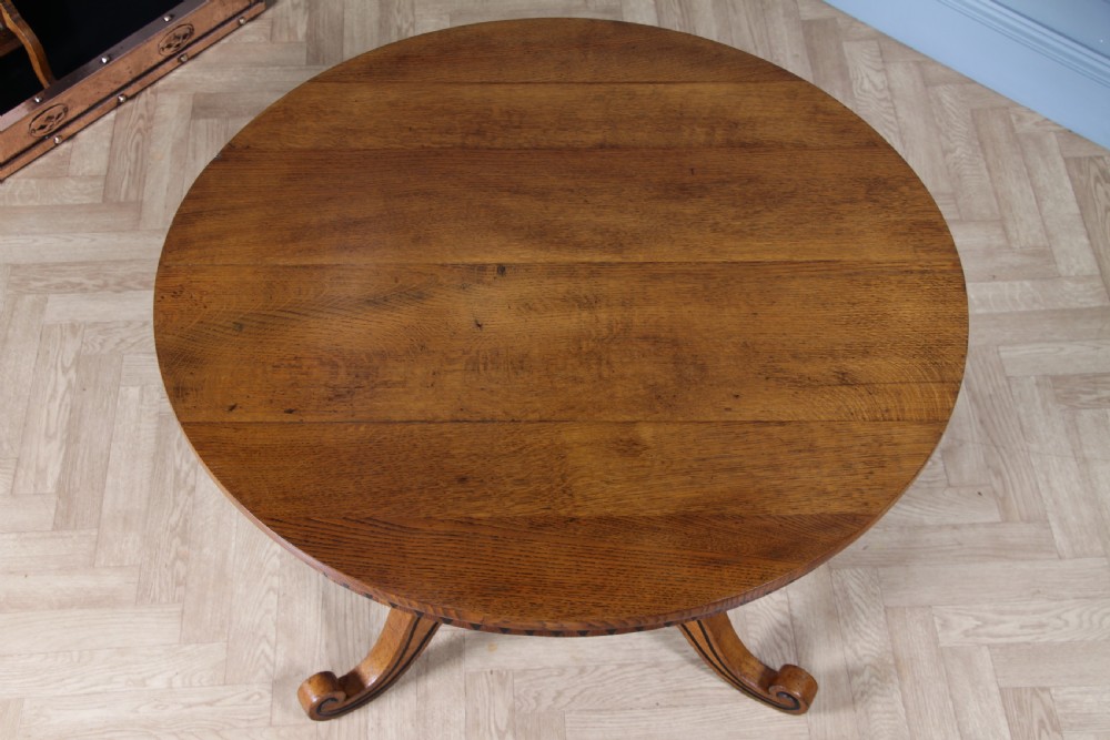 Victorian Aesthetic Movement Geometric Oak Tilt Top Round Breakfast Dining Table View XIV
