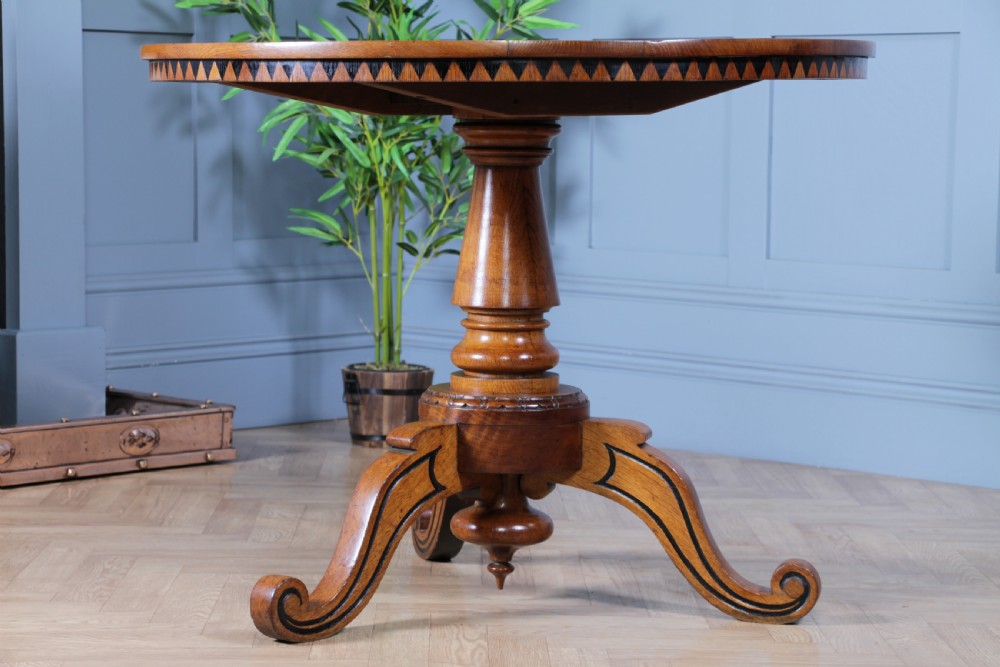 Victorian Aesthetic Movement Geometric Oak Tilt Top Round Breakfast Dining Table View XV