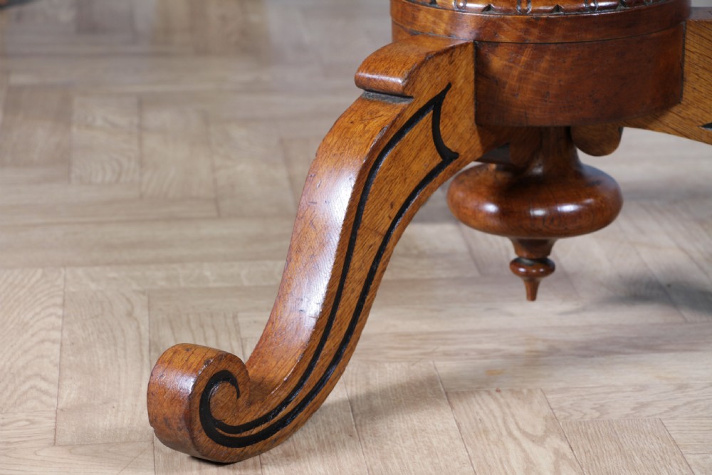 Victorian Aesthetic Movement Geometric Oak Tilt Top Round Breakfast Dining Table View XVIII