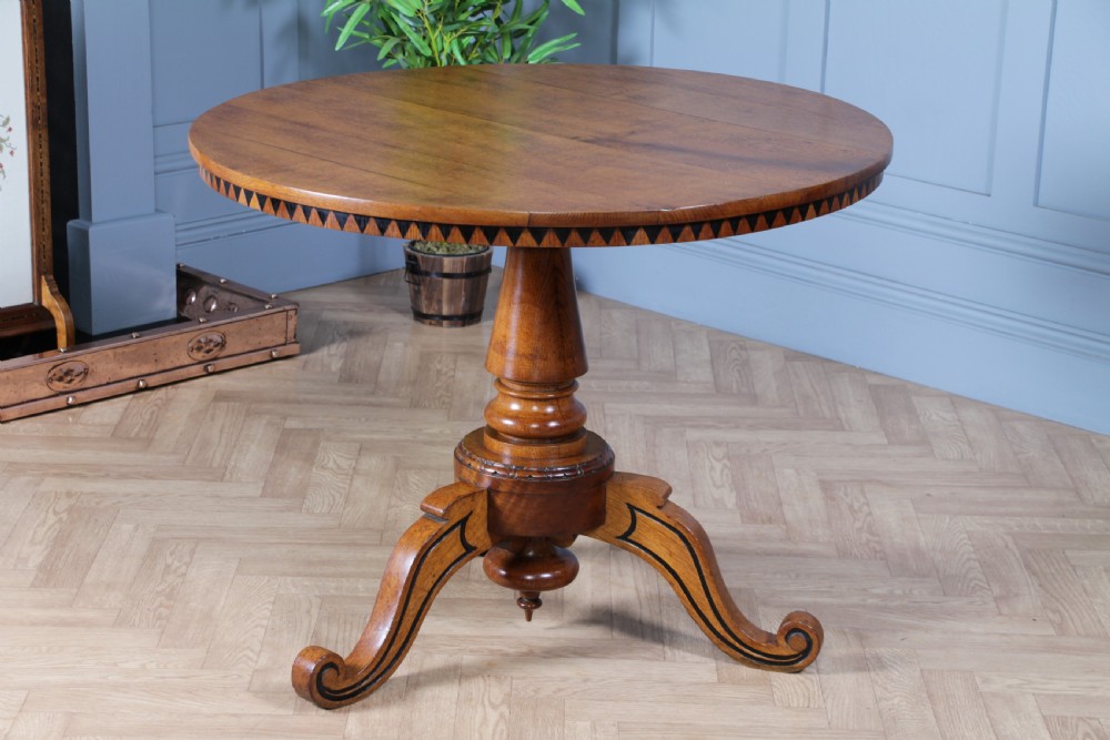 Victorian Aesthetic Movement Geometric Oak Tilt Top Round Breakfast Dining Table View XIX