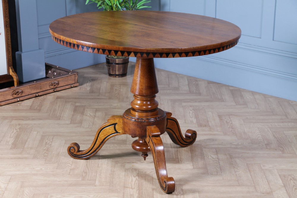 Victorian Aesthetic Movement Geometric Oak Tilt Top Round Breakfast Dining Table View XX