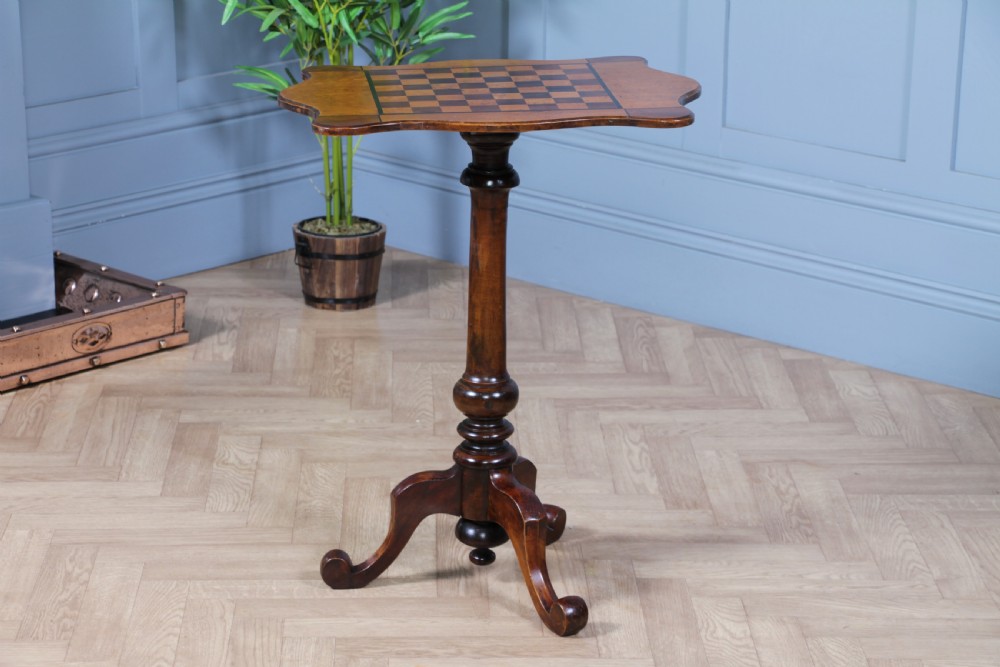 Antique Victorian Birdseye Maple, Rosewood, Mahogany & Ebony Inlaid Chess Games Tripod Table C1880 View XI