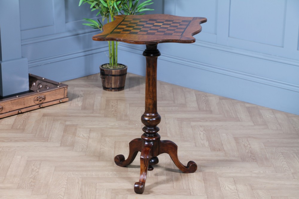 Antique Victorian Birdseye Maple, Rosewood, Mahogany & Ebony Inlaid Chess Games Tripod Table C1880 View XII