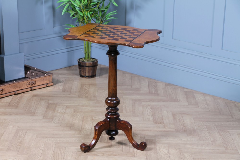 Antique Victorian Birdseye Maple, Rosewood, Mahogany & Ebony Inlaid Chess Games Tripod Table C1880 View XIII