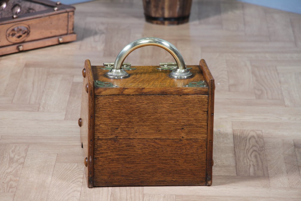Antique Edwardian Art Nouveau Solid Oak Fireside Coal Purdonium Scuttle Box 1900 View XI