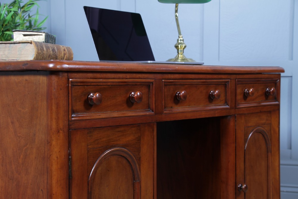 Antique Victorian Curved Front Mahogany 3 Drawer Twin Pedestal Writing Desk 1870 View V