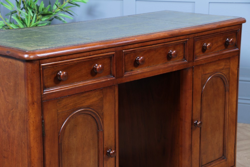 Antique Victorian Curved Front Mahogany 3 Drawer Twin Pedestal Writing Desk 1870 View VIII