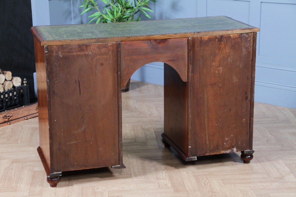 Antique Victorian Curved Front Mahogany 3 Drawer Twin Pedestal Writing Desk 1870 View XII