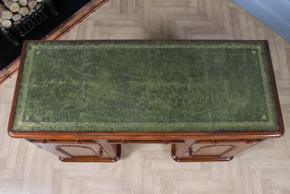 Antique Victorian Curved Front Mahogany 3 Drawer Twin Pedestal Writing Desk 1870 View XIII
