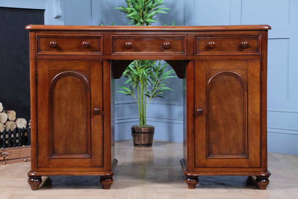 Antique Victorian Curved Front Mahogany 3 Drawer Twin Pedestal Writing Desk 1870 View XVI