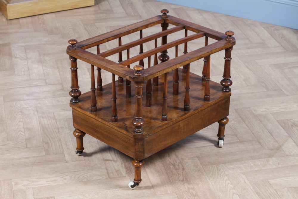 Antique Original Victorian Walnut Inlaid Turned Canterbury With Drawer 1860 View VI