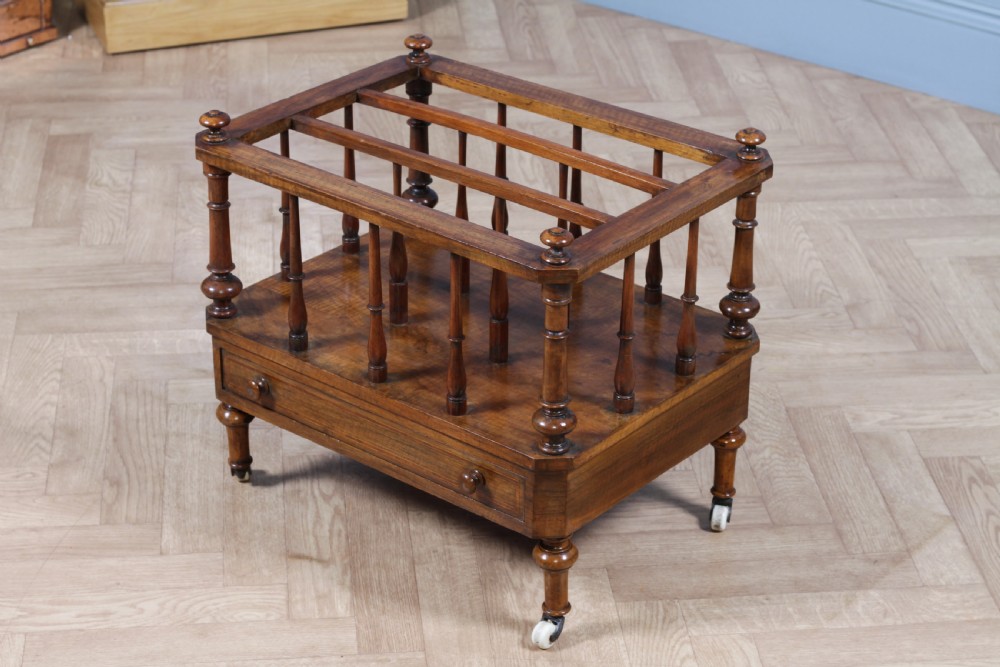 Antique Original Victorian Walnut Inlaid Turned Canterbury With Drawer 1860 View VII