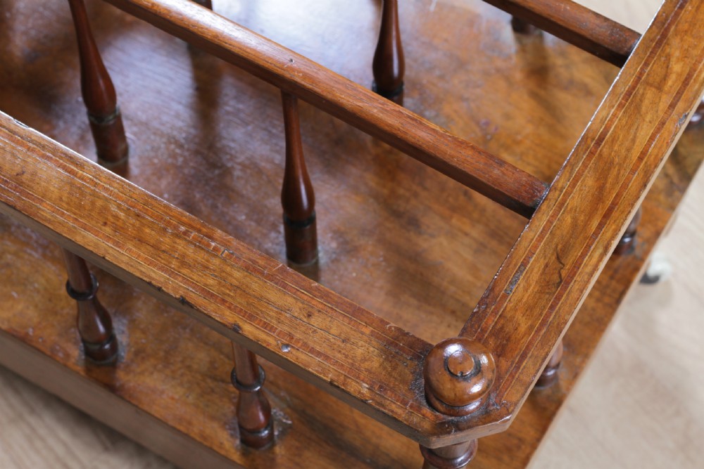 Antique Original Victorian Walnut Inlaid Turned Canterbury With Drawer 1860 View VIII