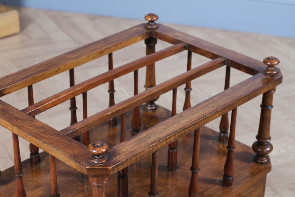 Antique Original Victorian Walnut Inlaid Turned Canterbury With Drawer 1860 View IX