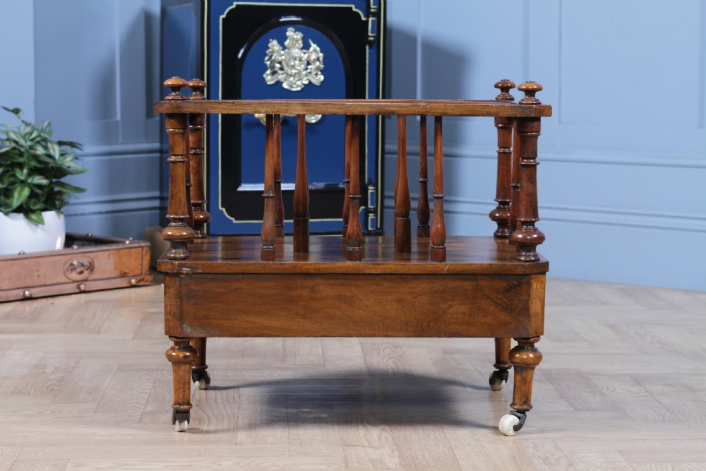 Antique Original Victorian Walnut Inlaid Turned Canterbury With Drawer 1860 View XIII