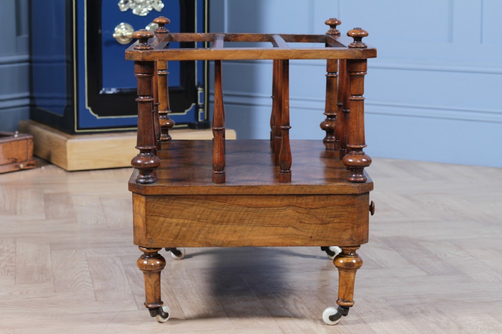 Antique Original Victorian Walnut Inlaid Turned Canterbury With Drawer 1860 View XIV