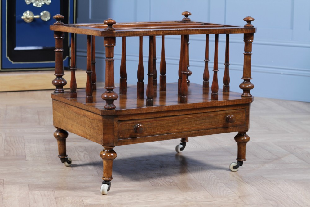 Antique Original Victorian Walnut Inlaid Turned Canterbury With Drawer 1860 View XVI