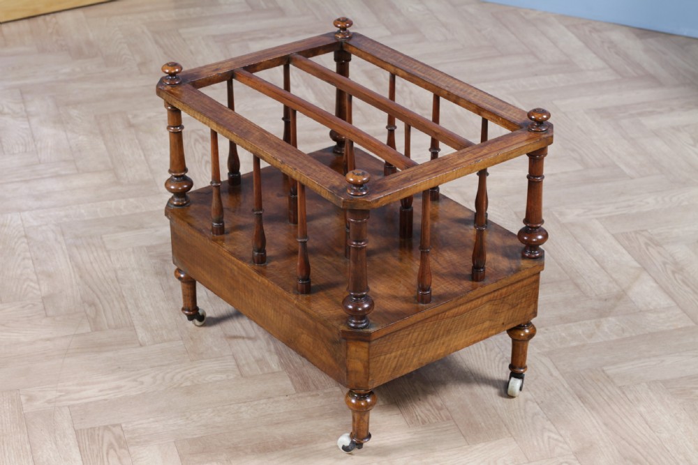 Antique Original Victorian Walnut Inlaid Turned Canterbury With Drawer 1860 View XX