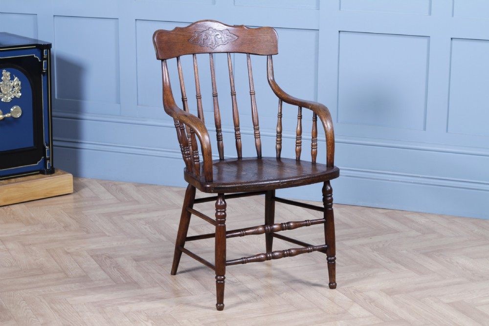 Antique American Oak Bentwood Spindle Back Office Desk Armchair Elbow Chair 1890