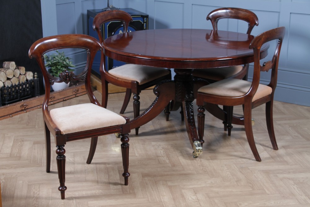 Antique Regency Solid Mahogany Grand Tilt Top Round Dining Table Fully Restored View II