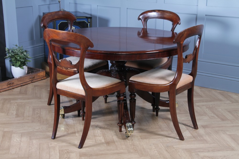 Antique Regency Solid Mahogany Grand Tilt Top Round Dining Table Fully Restored View III