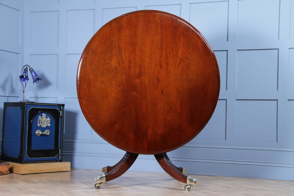 Antique Regency Solid Mahogany Grand Tilt Top Round Dining Table Fully Restored View V