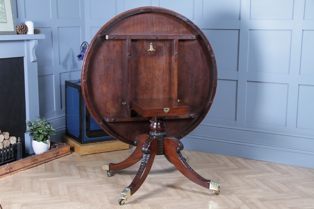 Antique Regency Solid Mahogany Grand Tilt Top Round Dining Table Fully Restored View VI