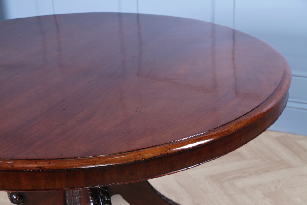 Antique Regency Solid Mahogany Grand Tilt Top Round Dining Table Fully Restored View VIII