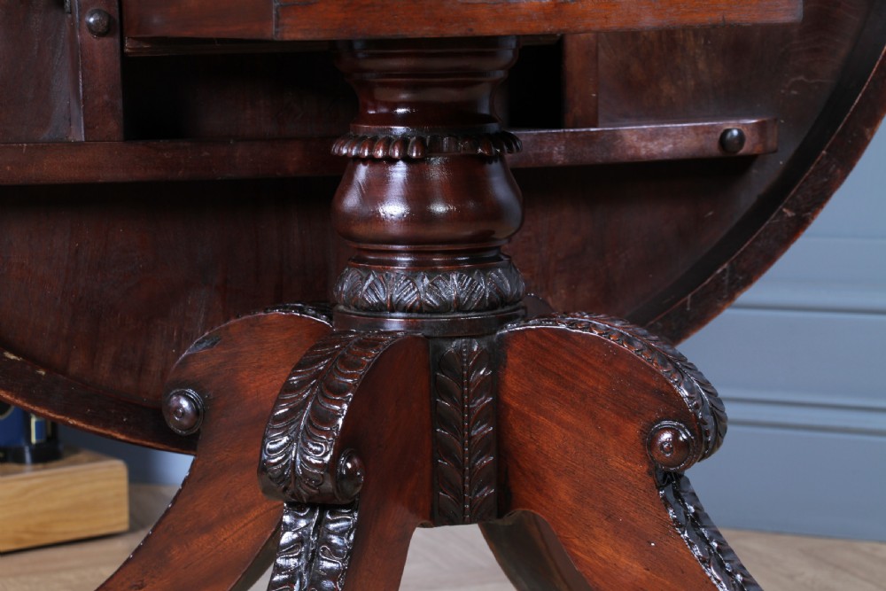 Antique Regency Solid Mahogany Grand Tilt Top Round Dining Table Fully Restored View XII