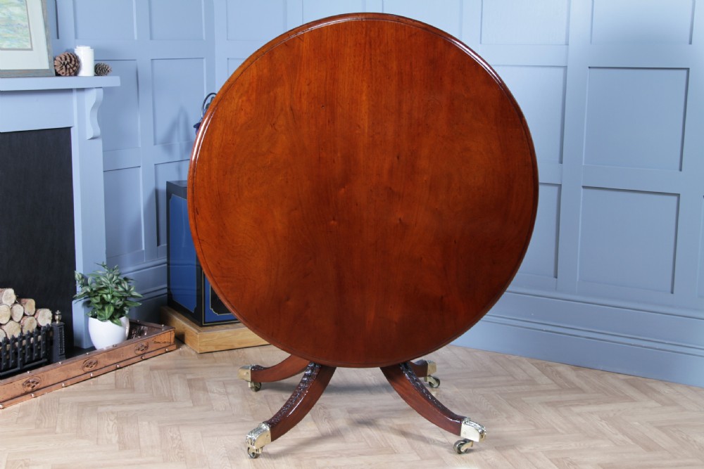 Antique Regency Solid Mahogany Grand Tilt Top Round Dining Table Fully Restored View XVII