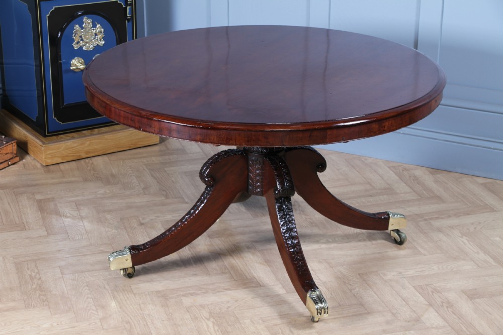 Antique Regency Solid Mahogany Grand Tilt Top Round Dining Table Fully Restored View XVIII