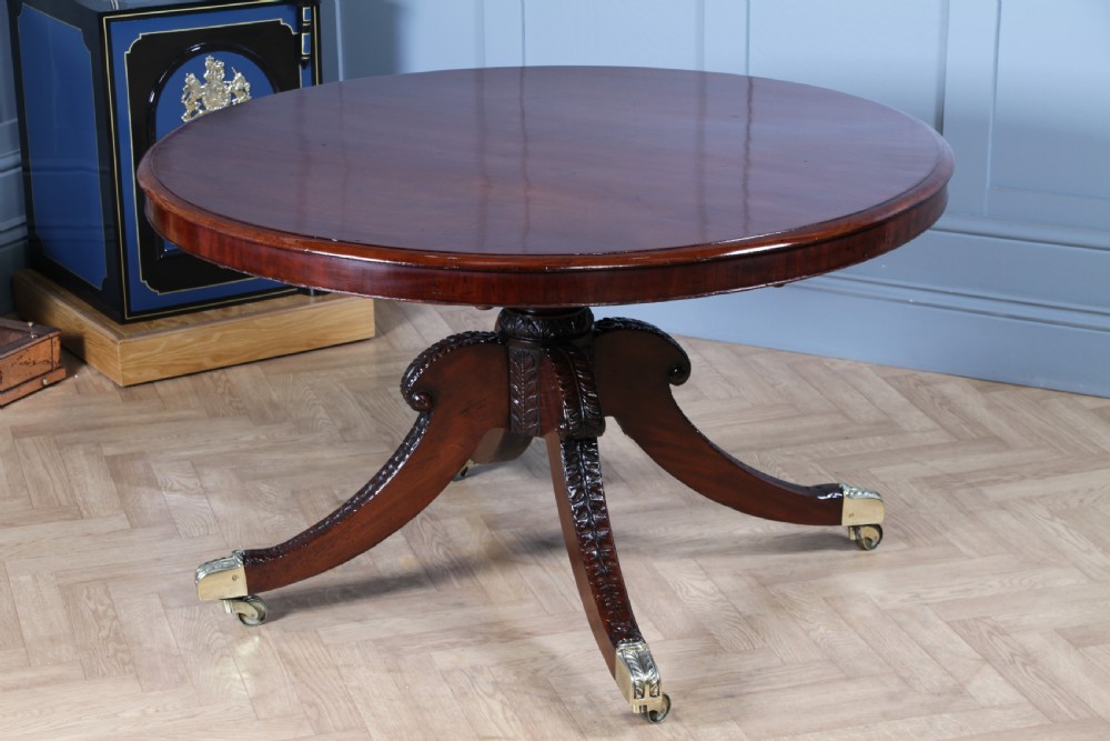 Antique Regency Solid Mahogany Grand Tilt Top Round Dining Table Fully Restored View XIX