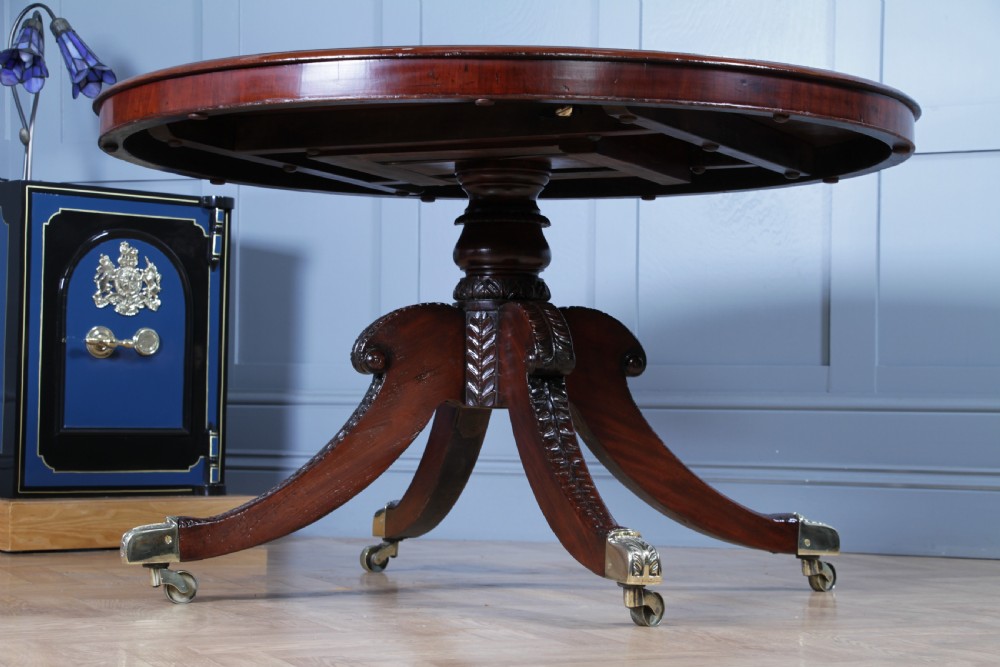 Antique Regency Solid Mahogany Grand Tilt Top Round Dining Table Fully Restored View XX