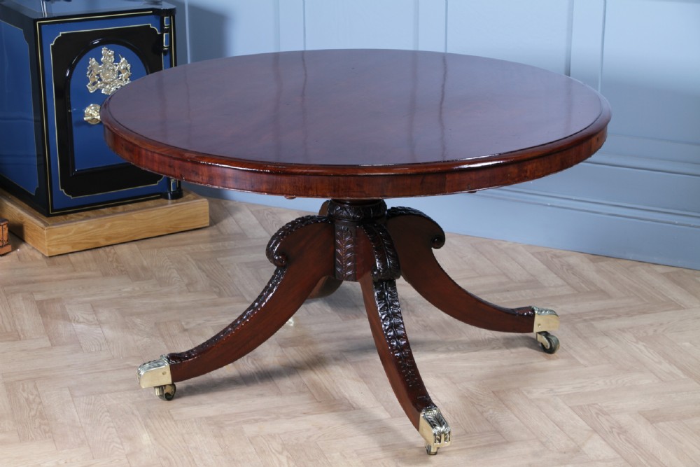 Antique Regency Solid Mahogany Grand Tilt Top Round Dining Table Fully Restored View XXI
